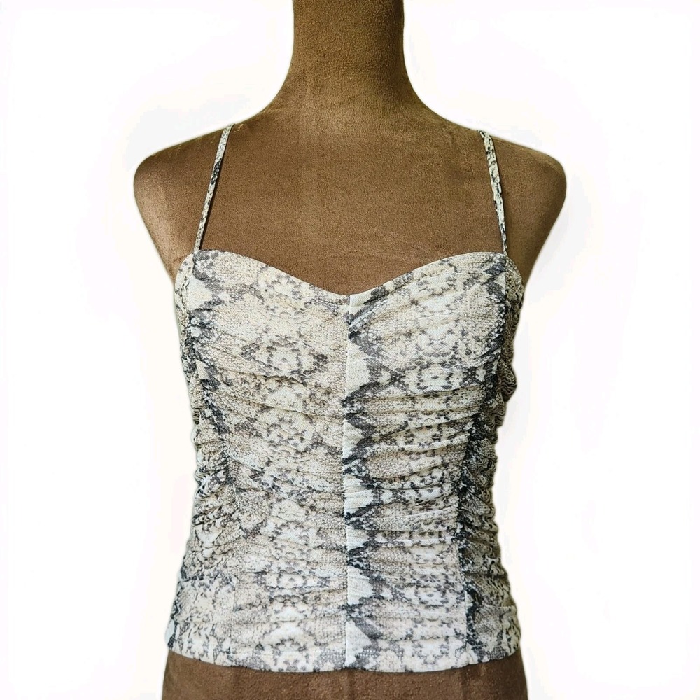 Moa‎ Moa Tank Top Snakeskin Print Mesh Ruched Stretch Casual Festival